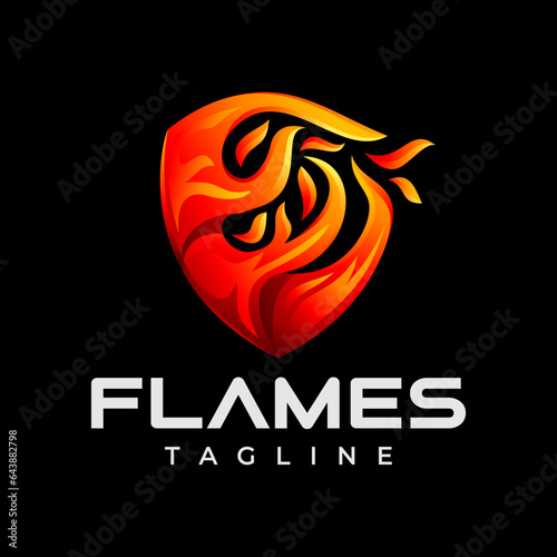 Modern gradient flame fire shield logo branding design