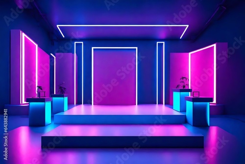 purple hall with curtains 4k HD quality photo. 