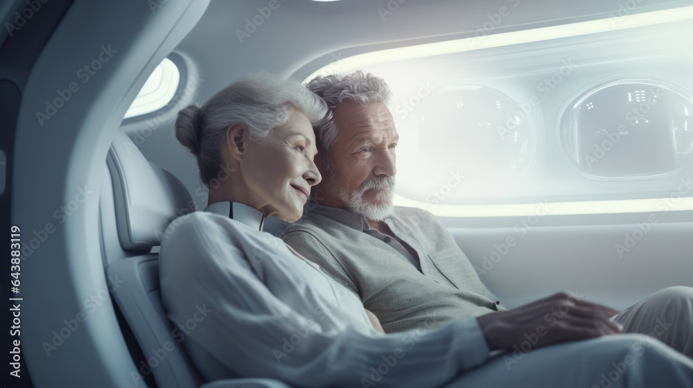 People ride in a self-driving car controlled by an artificial intelligence autopilot. Future technologies, internet of things and smart devices concept. People ride in a self-driving car controlled by an artificial intelligence autopilot. Future technologies, internet of things and smart devices concept.