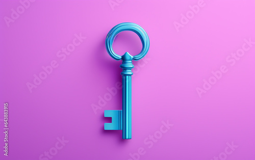 Blue key on solid purple background