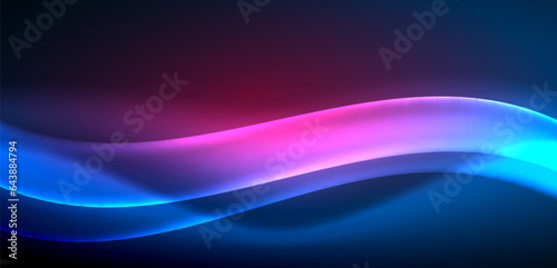 Dynamic waves in ethereal glow of neon lights. Concept merges fluidity of motion with vibrant allure of neon, crafting entrancing backdrop that embodies both vitality and futuristic sophistication