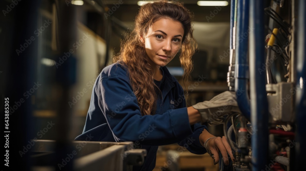 Portrait of a woman at a busy plumbing company fearlessly tackling plumbing challenges Portrait of a woman at a busy plumbing company fearlessly tackling plumbing challenges
