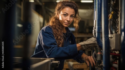 Portrait of a woman at a busy plumbing company fearlessly tackling plumbing challenges