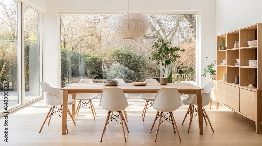 Fototapeta premium Simplicity and Warmth: A Scandinavian-inspired Dining Oasis. Generative AI 2