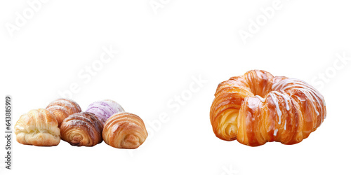 Food on the wooden floor specifically croissant donuts transparent background