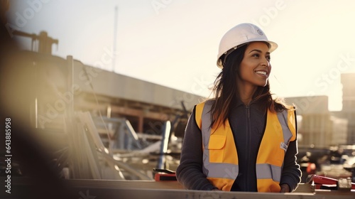 Portrait of a woman at a construction site supervising the realization of her architectural creations