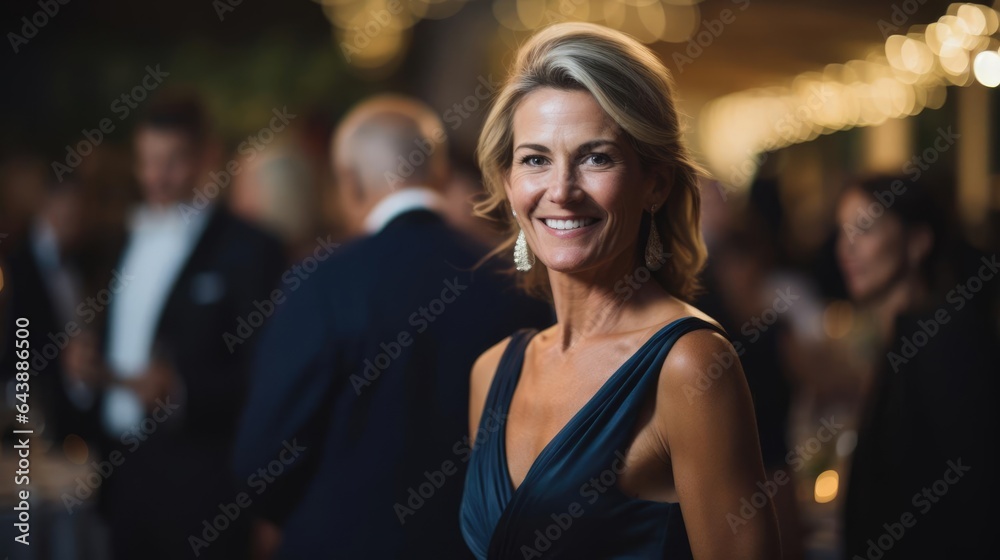 Portrait of a woman at a fundraising gala championing social initiatives