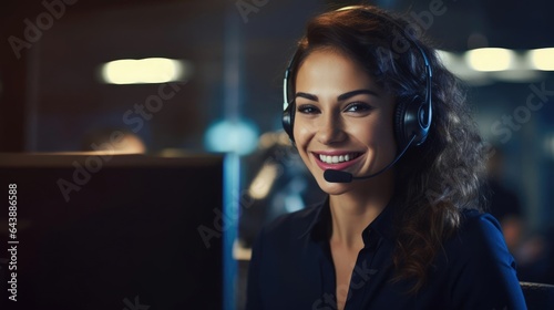 Portrait of a woman at a helpdesk patiently guiding users through technology challenges