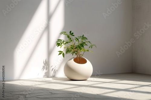 Product Showcase.  light natural Shadow background for product display with green tropical plant  minimalist backgrounds