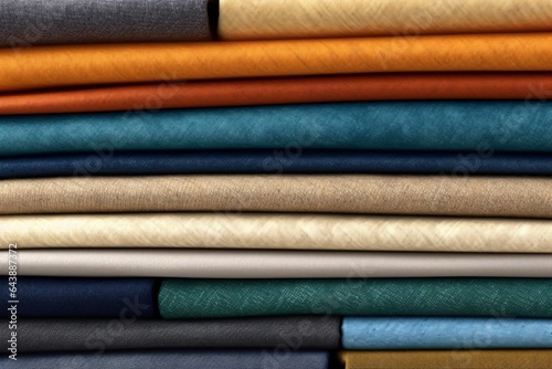 Rolls of colorful fabric as background, closeup. Textile industry
