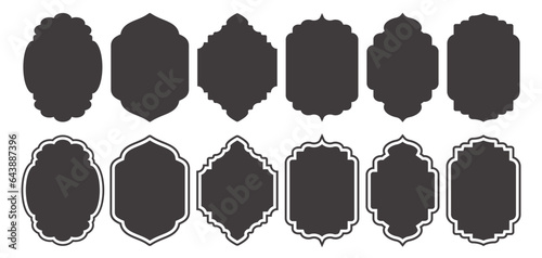 Ramadan frame shape. Islamic window and door icons set. Arabic oriental arches. Silhouettes of arabesque traditional templates. Vector