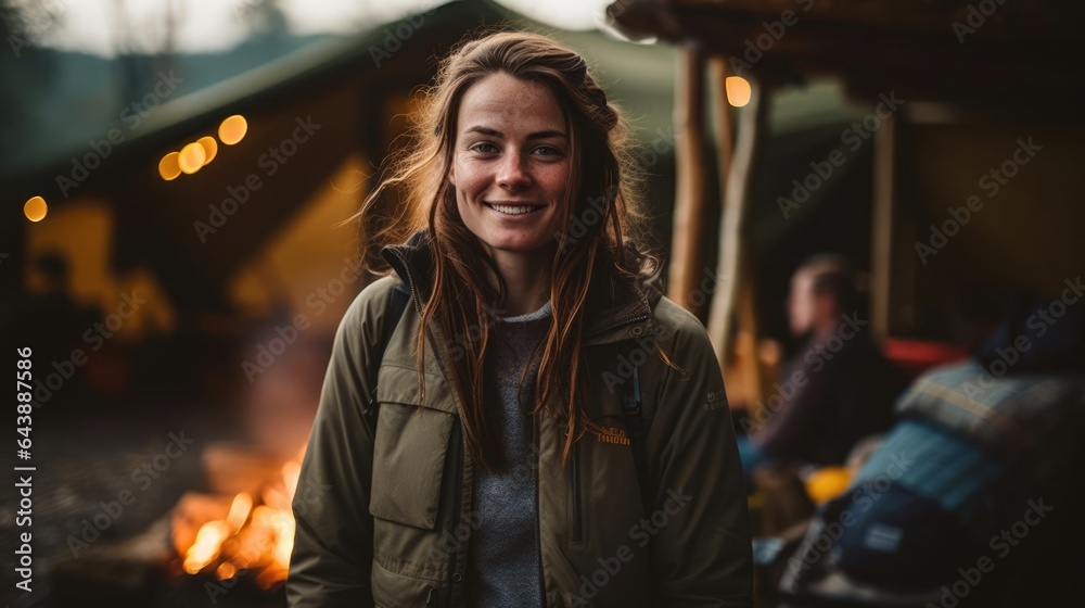 Portrait of a woman at a wilderness camp sharing knowledge of foraging
