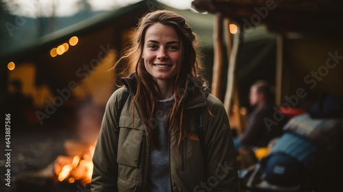 Portrait of a woman at a wilderness camp sharing knowledge of foraging