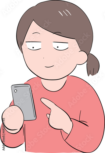 スマホを見ている笑顔の女性