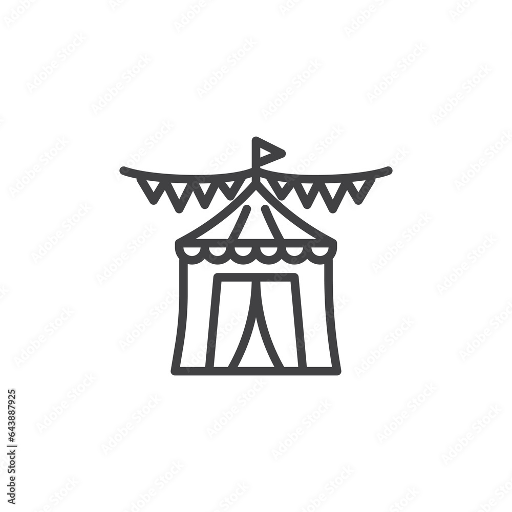 Circus tent and flags line icon
