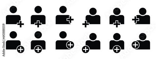 icon set add people, friends, users. simple design on white background, vector for app, web, social media.
