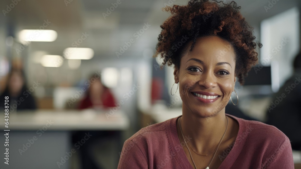 Portrait of a woman in a busy social services agency tirelessly advocating for vulnerable individuals and families Portrait of a woman in a busy social services agency tirelessly advocating for vulnerable individuals and families