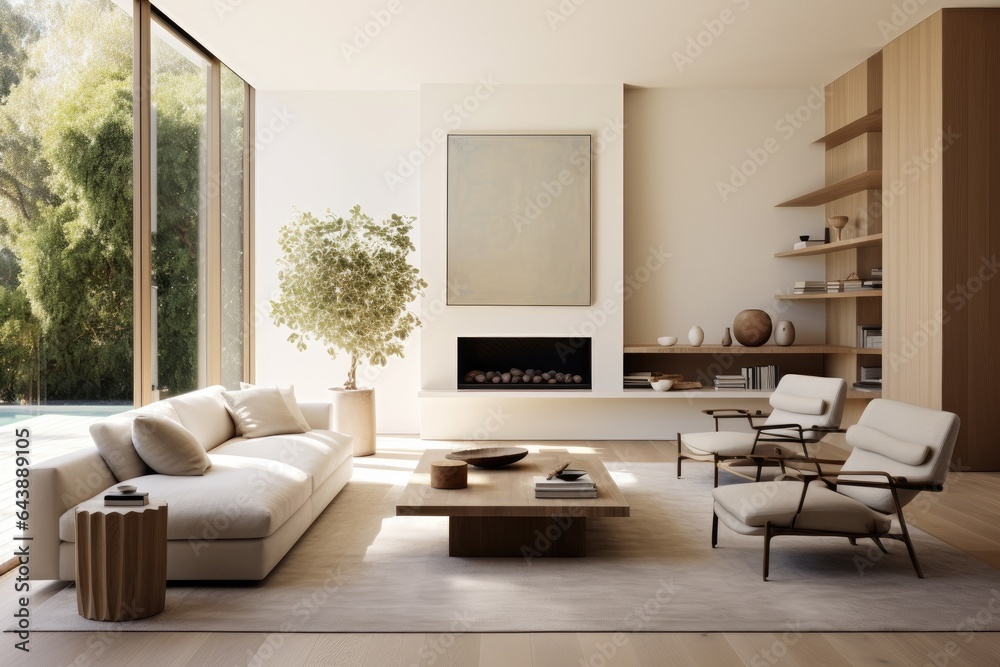 Fototapeta premium Generative ai of minimalist living room bathed in natural light with neutral colors.