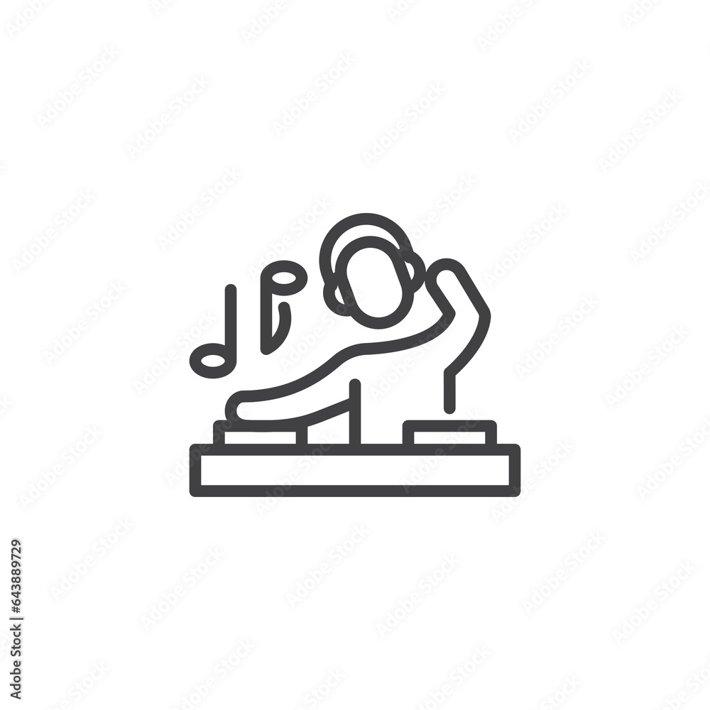 DJ with turntable line icon DJ with turntable line icon