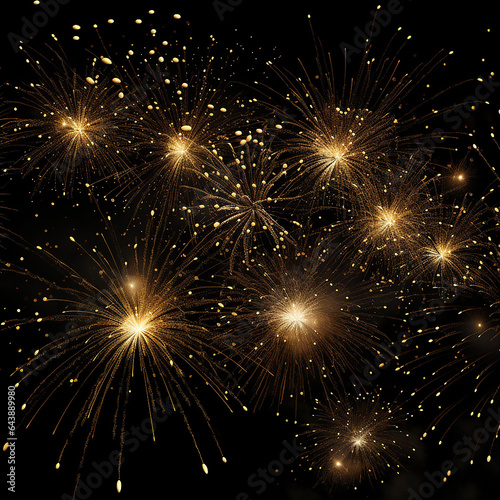 Golden fireworks group on a black background. Illustration
Created from generative AI tools.