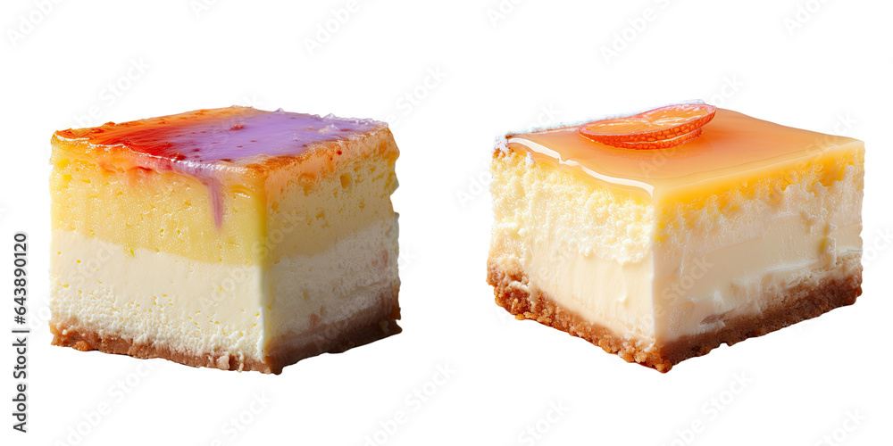 Fototapeta premium Close up of a single slice of Basque style cheesecake from San Sebastian transparent background