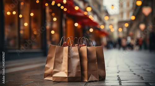 Christmas craft shopping bags in the street