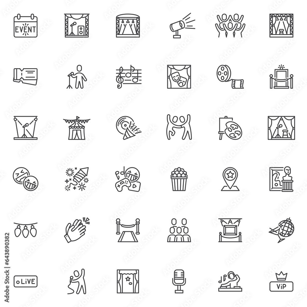 Events and Entertainment line icons set
