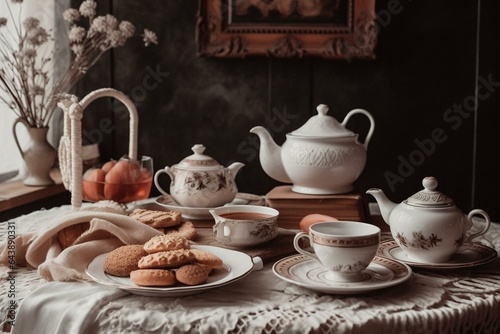 Vintage Scandinavian tea time with aesthetic coffee break vibes. Generative AI