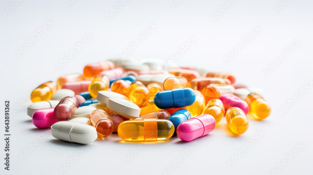 Multicolored pills on a white background Multicolored pills on a white background