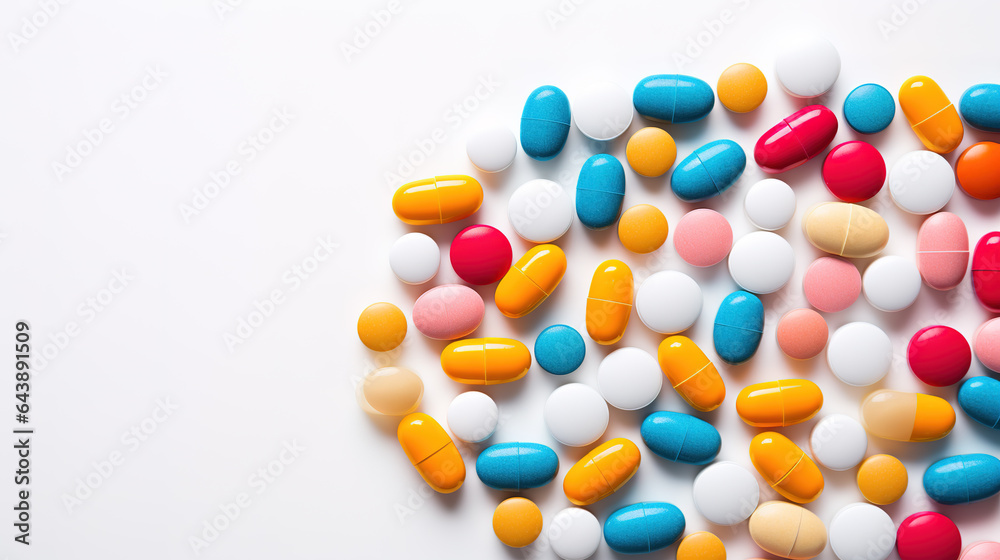 Multicolored pills on a white background Multicolored pills on a white background