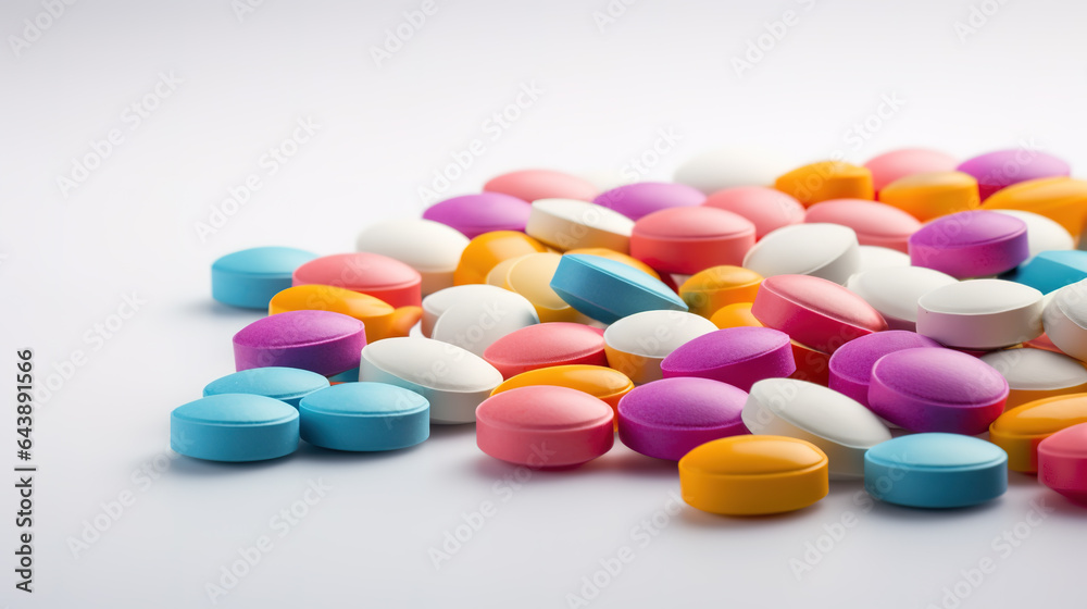 Multicolored pills on a white background Multicolored pills on a white background