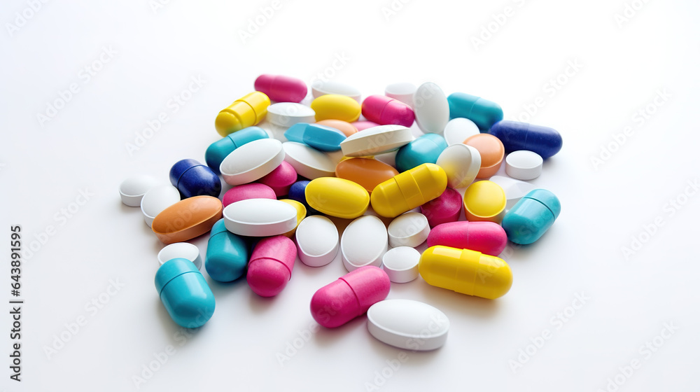 Multicolored pills on a white background Multicolored pills on a white background