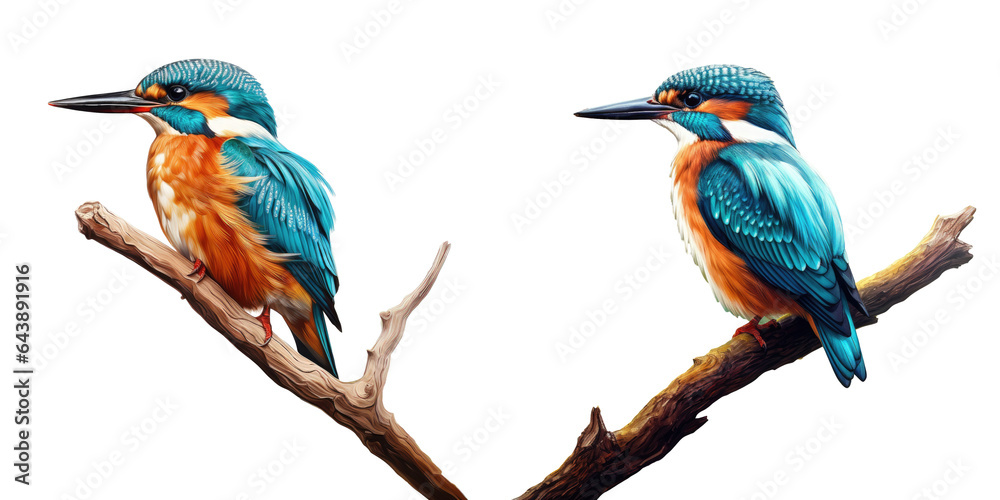 Naklejka premium A common kingfisher perching transparent background