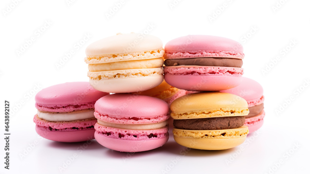 Sweet French macaroons on a white background, dessert Sweet French macaroons on a white background, dessert