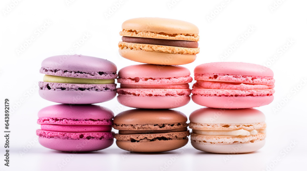 Sweet French macaroons on a white background, dessert. Sweet French macaroons on a white background, dessert.