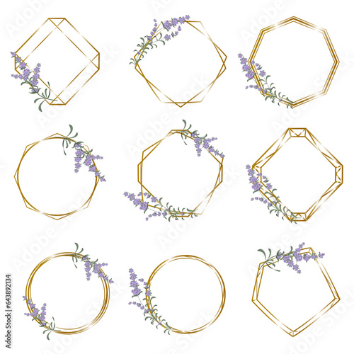 Floral Collection. A set of frames for wedding design. Lavender, gold frames. . Vector illustration