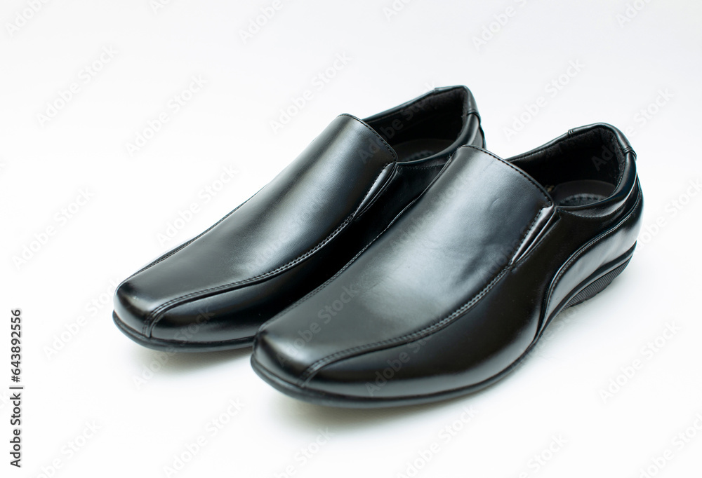 A pair of black leather shoes, man on white isolated background shoe product pictures A pair of black leather shoes, man on white isolated background shoe product pictures