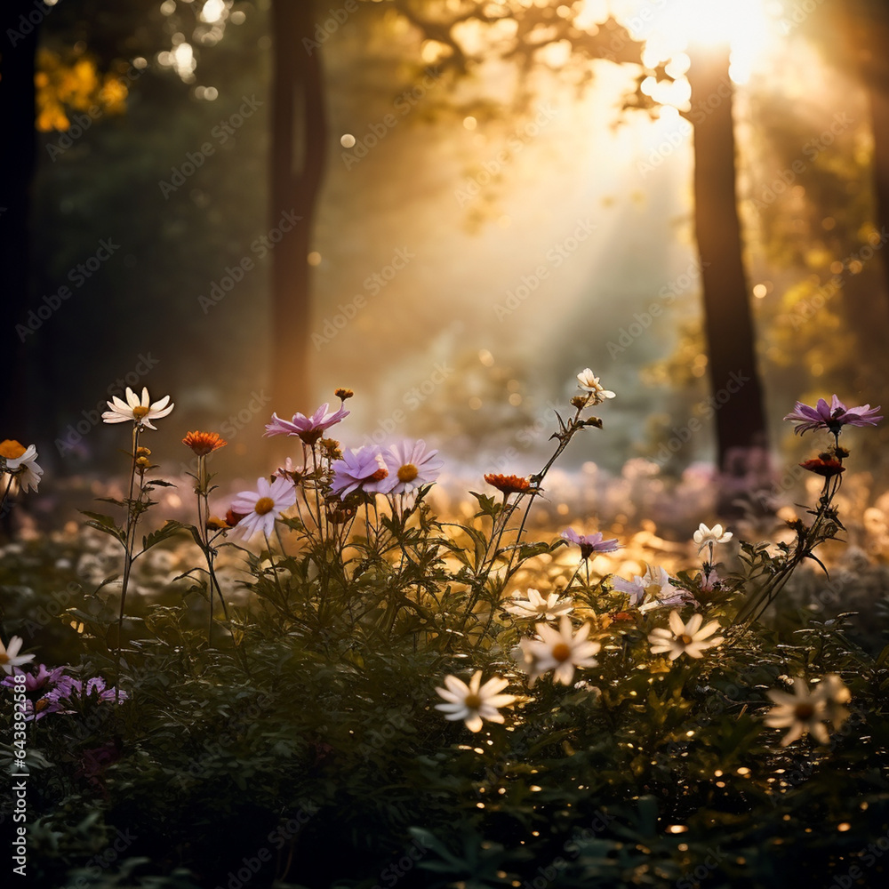 Sonnenstrahlen im Morgendunst im Wald