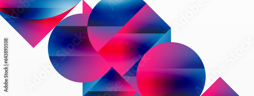 Serene gradient template. Circles and triangles mingle in minimalist perfection. Gentle fusion of forms and hues creates balanced yet captivating backdrop, embodying modern sophistication