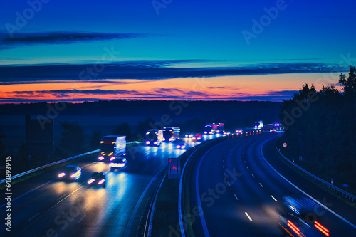 Traffic on the Highway - Travel - Background - Line - Ecology - Long Exposure - Motorway - Night Traffic - Light Trails - High Quality Photo	