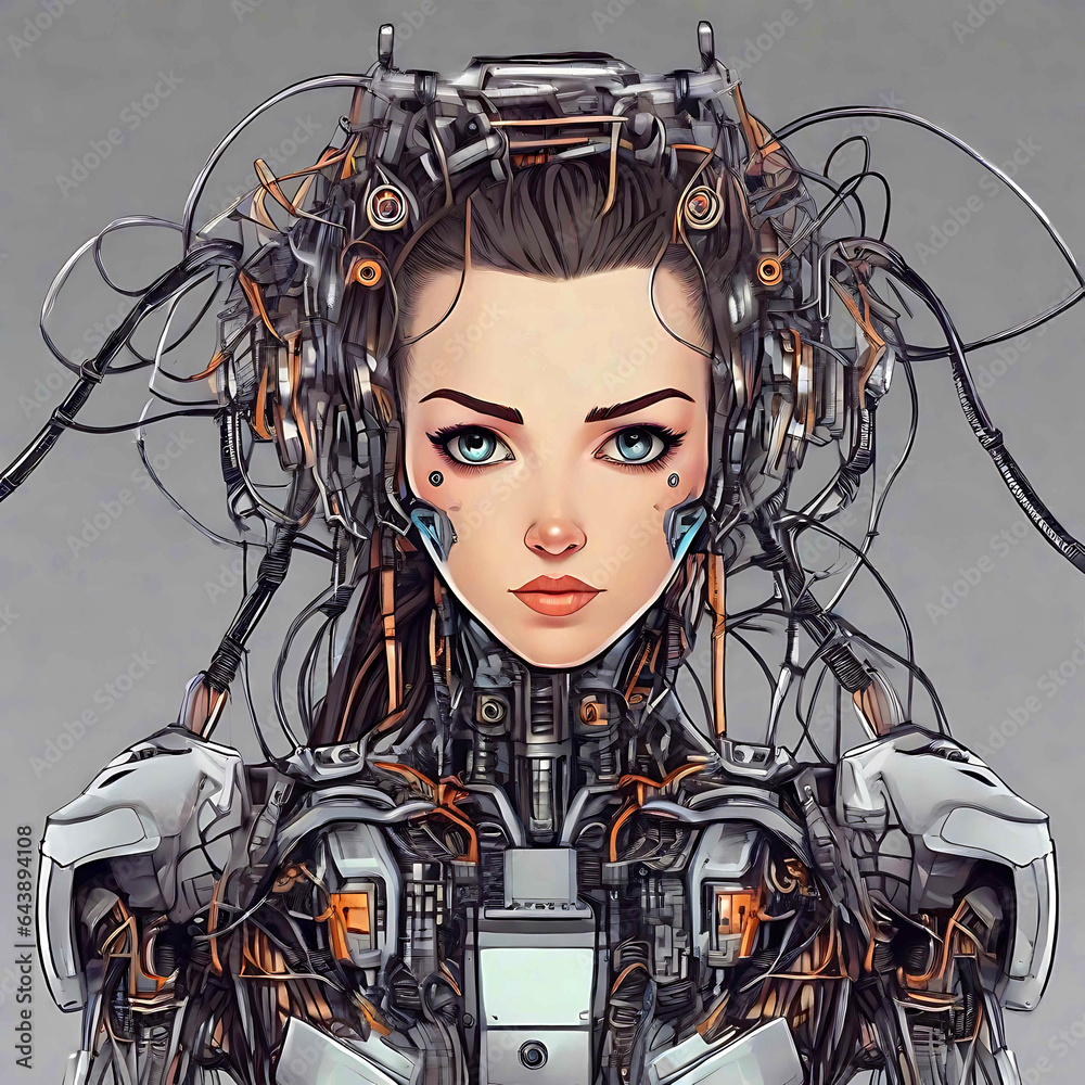 Portrait of a humanoid woman robot. Portrait of a humanoid woman robot.