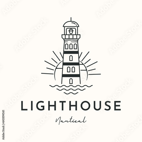 lighthouse maritime tower line art logo vector minimalist illustration design, lighthouse warning light logo design