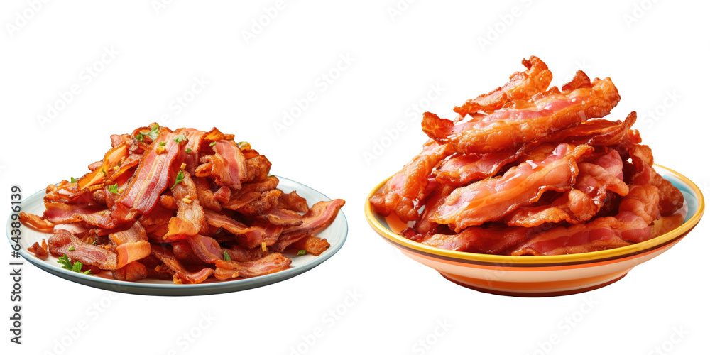 Bacon prepared on a plate transparent background