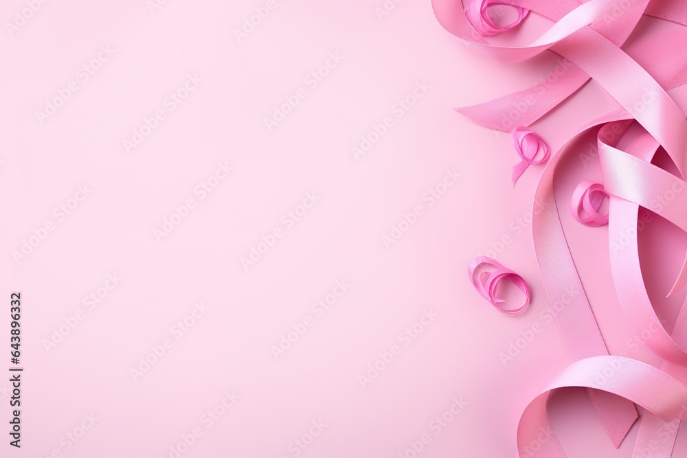 Breast Cancer pink ribbons on pink backdrop with copyspace 