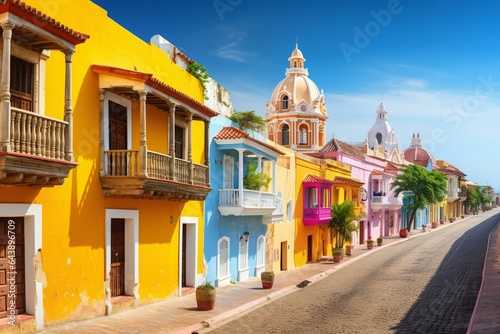 Scenic panorama of St. Peter Claver Church and Old Town in Cartagena, Colombia. Generative AI