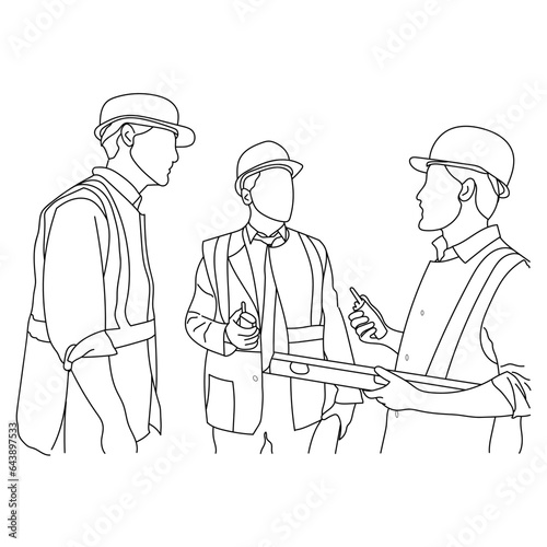 Line art of architect-engineer discussion brainstorming construction concept