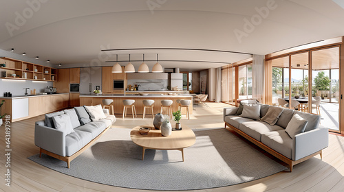 interior of modern house living room and dining room