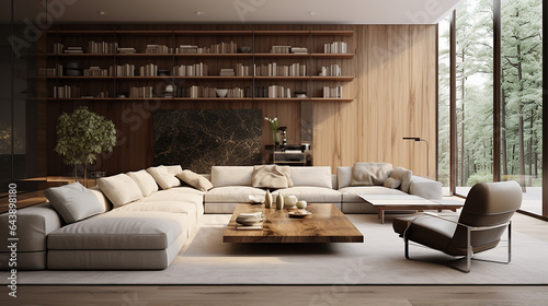 interior of modern house living room 3d rendering