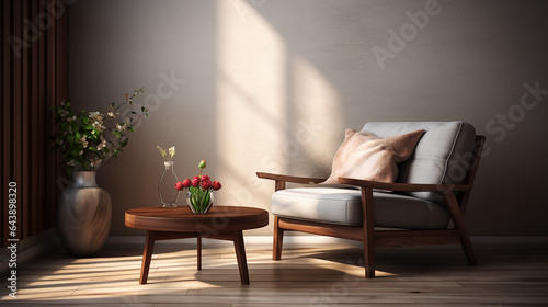 interior with armchair and coffee table 3d rendering