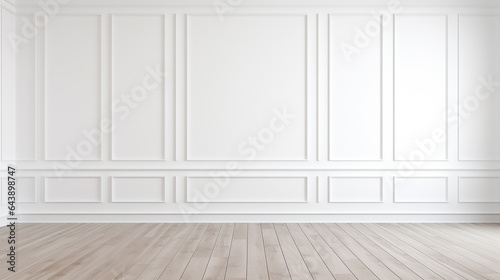 empty white room modern space interior with wooden floor 3d rendering